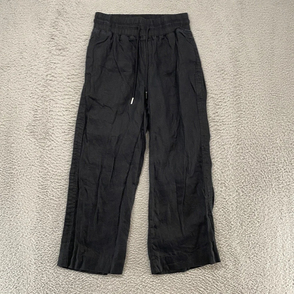 Quince European Linen Wide Leg Pants Womens Small Black Pull On Travel‎ Ankle
